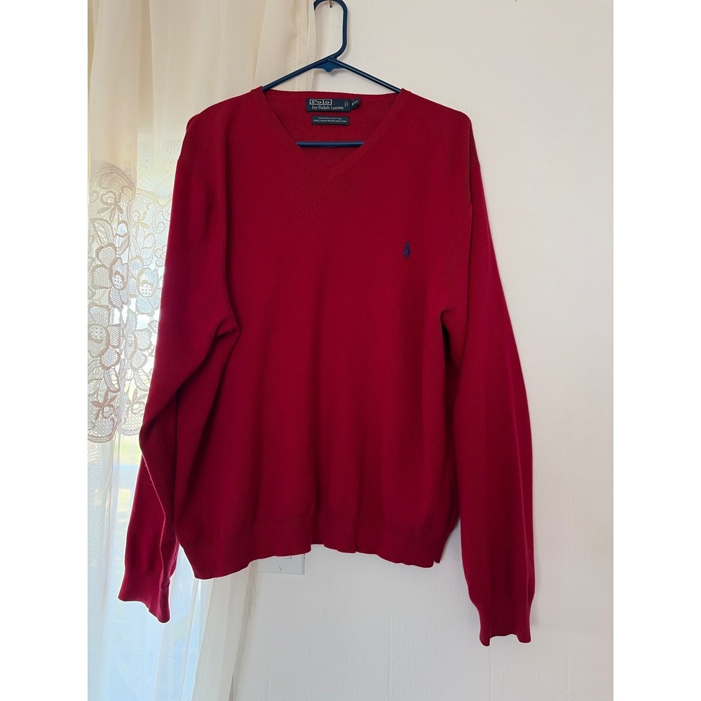 Polo Ralph Lauren V-Neck Sweater Mens XXL Red Pima Cotton Pony Logo Preppy